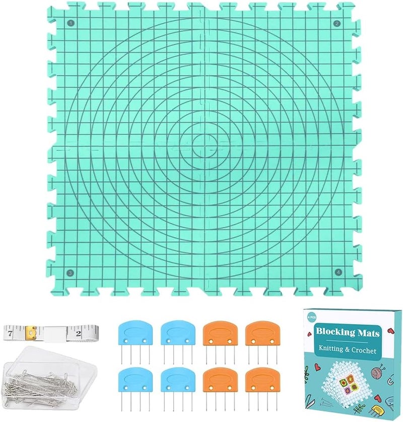 Yarniss Blocking Mats for Knitting & Crochet Project, Extra Thick Knitting Blocking Mat with Grid Lines，Knitting Mats with T-Pins,Blue - Image 1